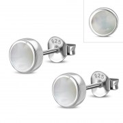 6pairs 6mm Mother of Pearl Sterling Silver Stud Earrings - e364
